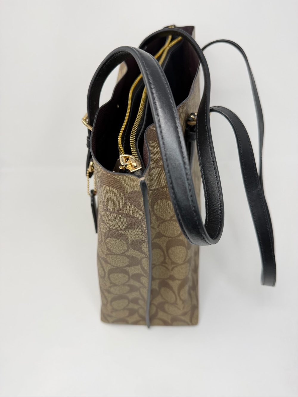 Coach Large Signature Canvas Tote in Brown with Black Handles - Picture 5 of 9